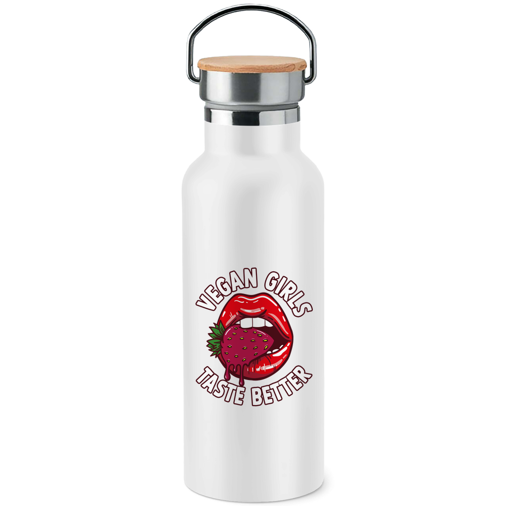 VEGAN GIRLS TASTE BETTER | EDELSTAHL-TRINKFLASCHE MIT BAMBUSDECKEL
