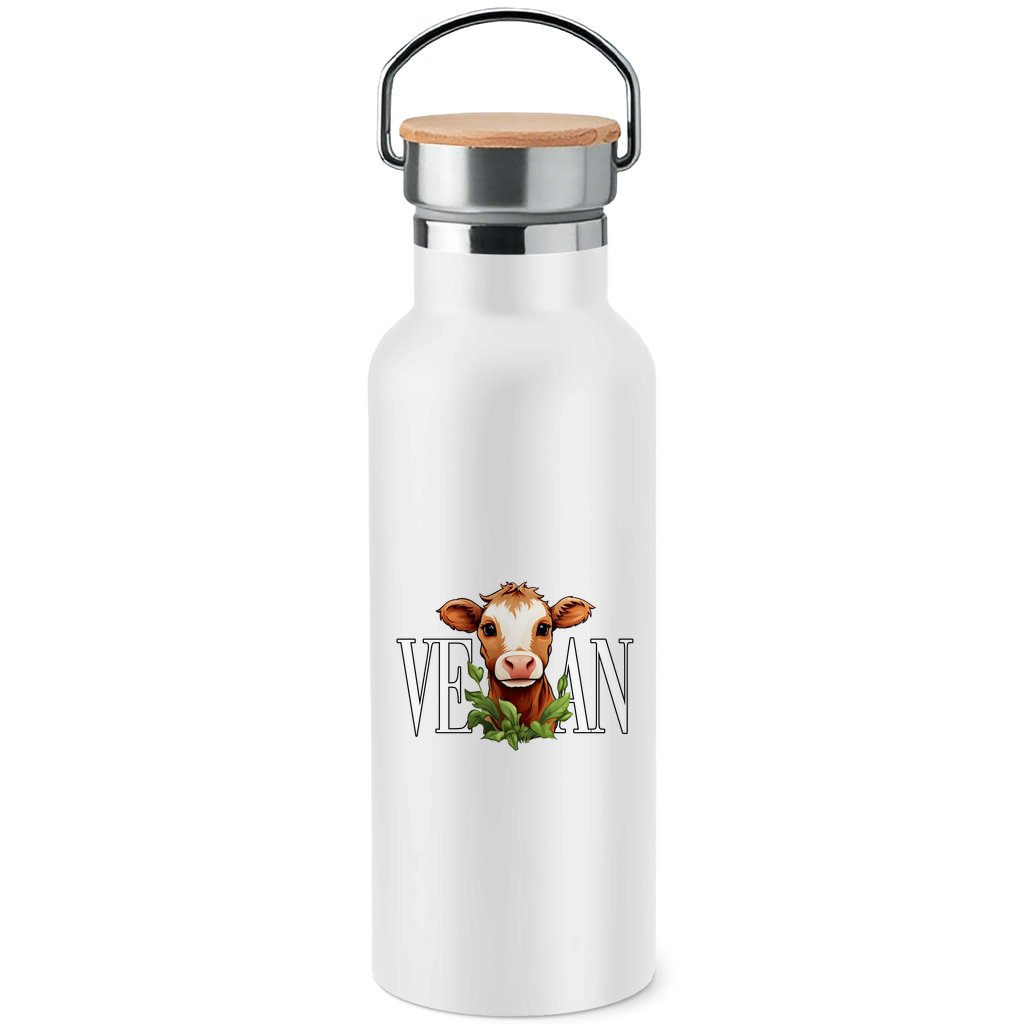 VEGAN KUH | EDELSTAHL-TRINKFLASCHE MIT BAMBUSDECKEL