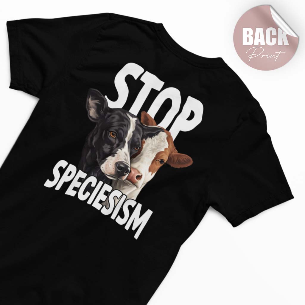 STOP SPECIESISM | DAMEN PREMIUM V-NECK BIO SHIRT | BACK PRINT