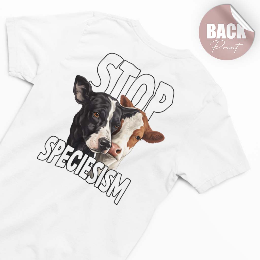 STOP SPECIESISM | DAMEN PREMIUM V-NECK BIO SHIRT | BACK PRINT