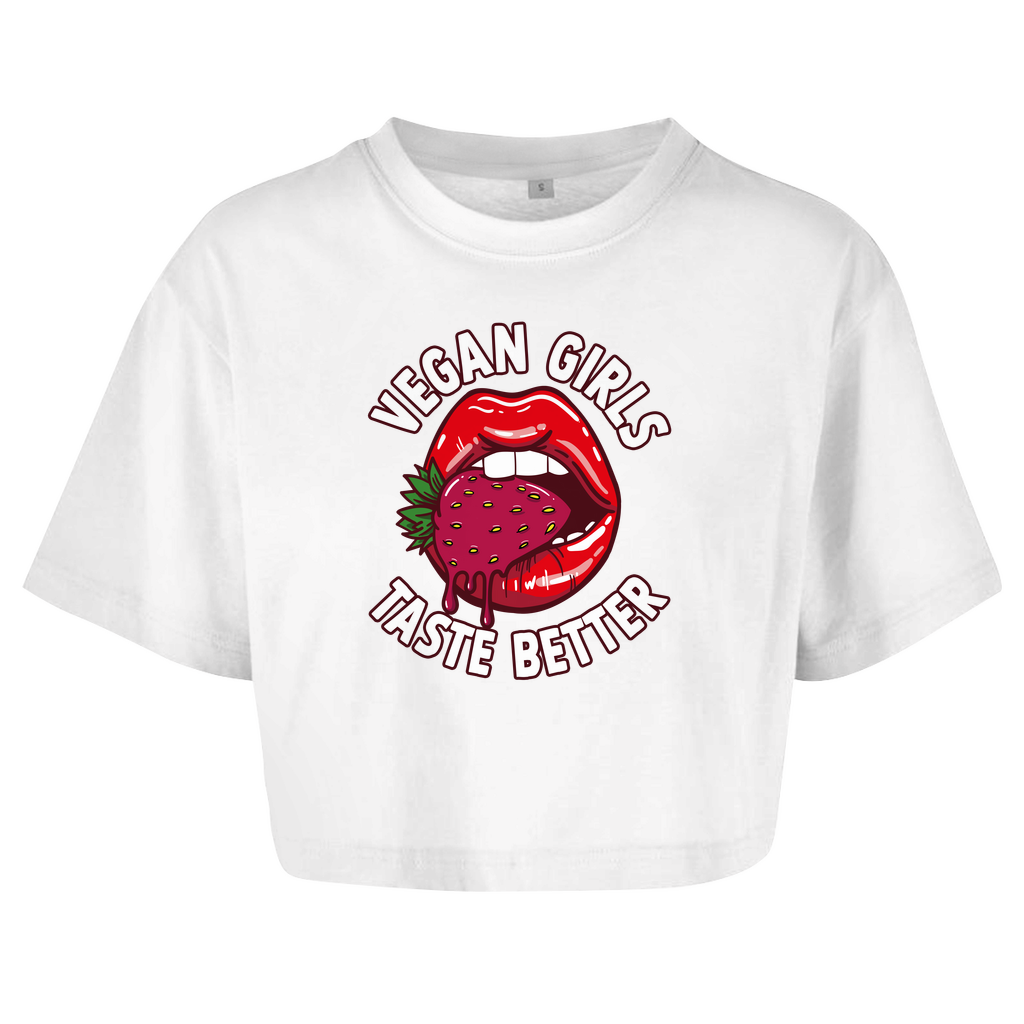 VEGAN GIRLS TASTE BETTER | DAMEN OVERSIZE CROP TOP
