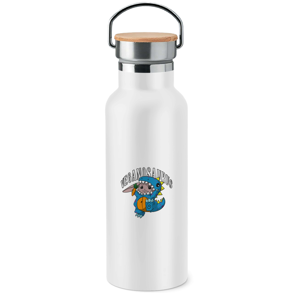 VEGANOSAURUS | EDELSTAHL-TRINKFLASCHE MIT BAMBUSDECKEL