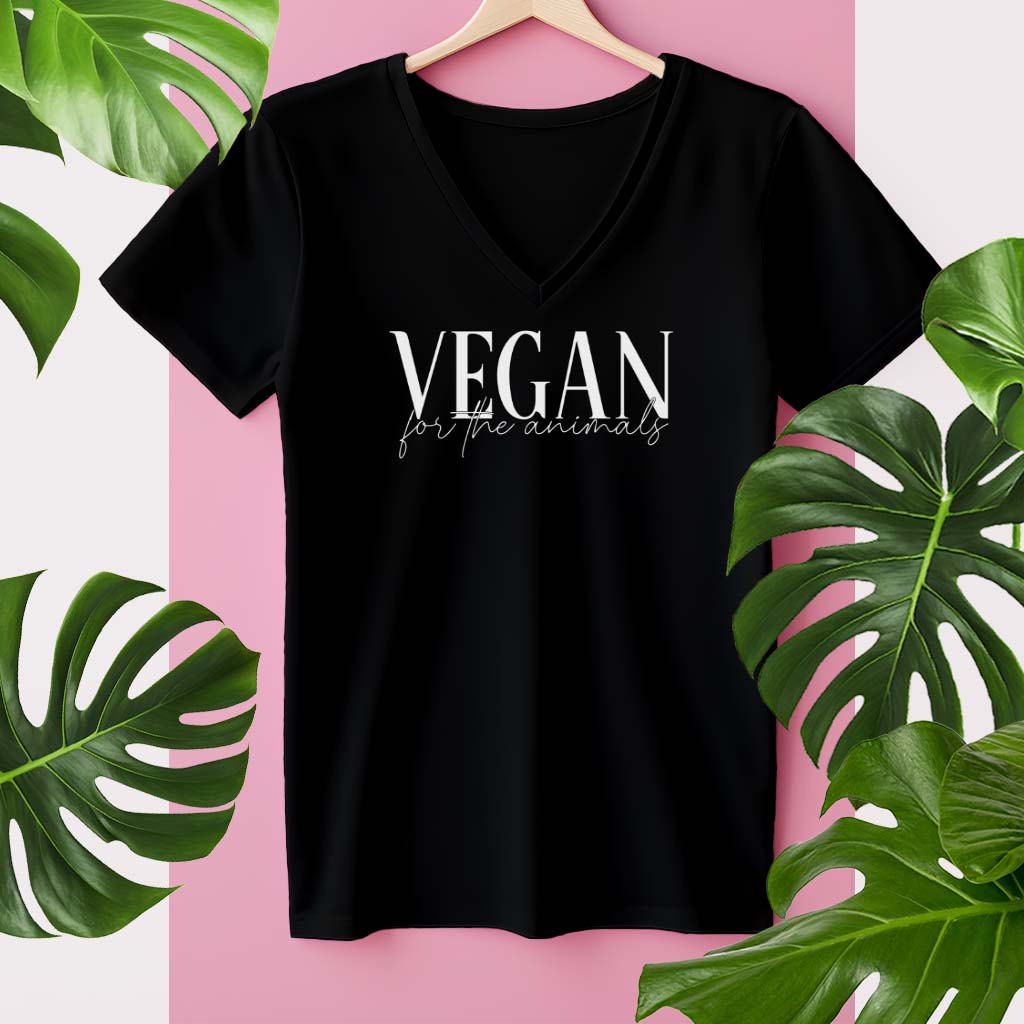 VEGAN FOR THE ANIMALS | DAMEN PREMIUM V-NECK BIO SHIRT