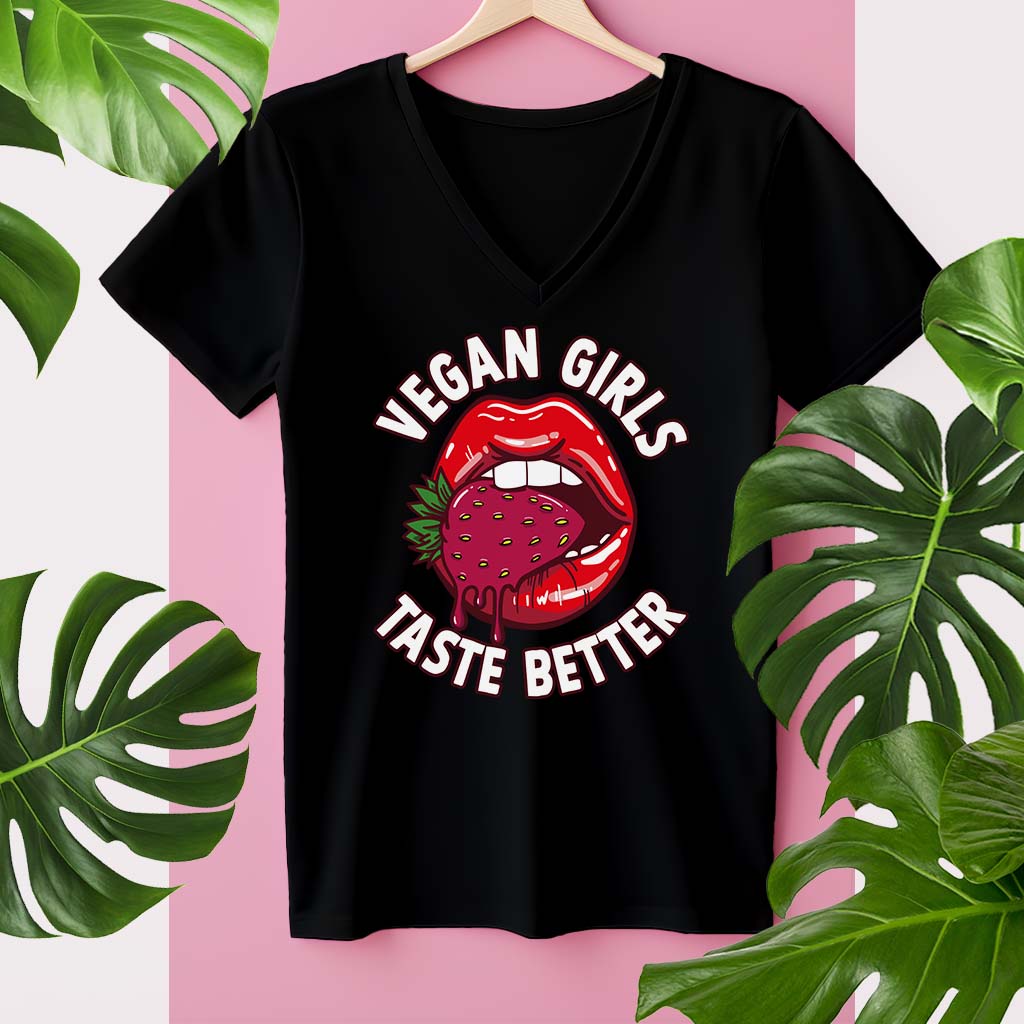 VEGAN GIRLS TASTE BETTER | DAMEN PREMIUM V-NECK BIO SHIRT