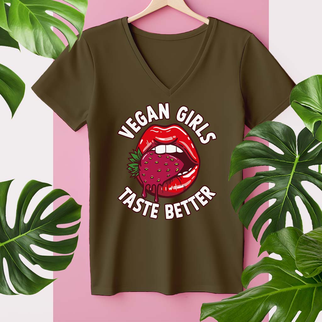 VEGAN GIRLS TASTE BETTER | DAMEN PREMIUM V-NECK BIO SHIRT