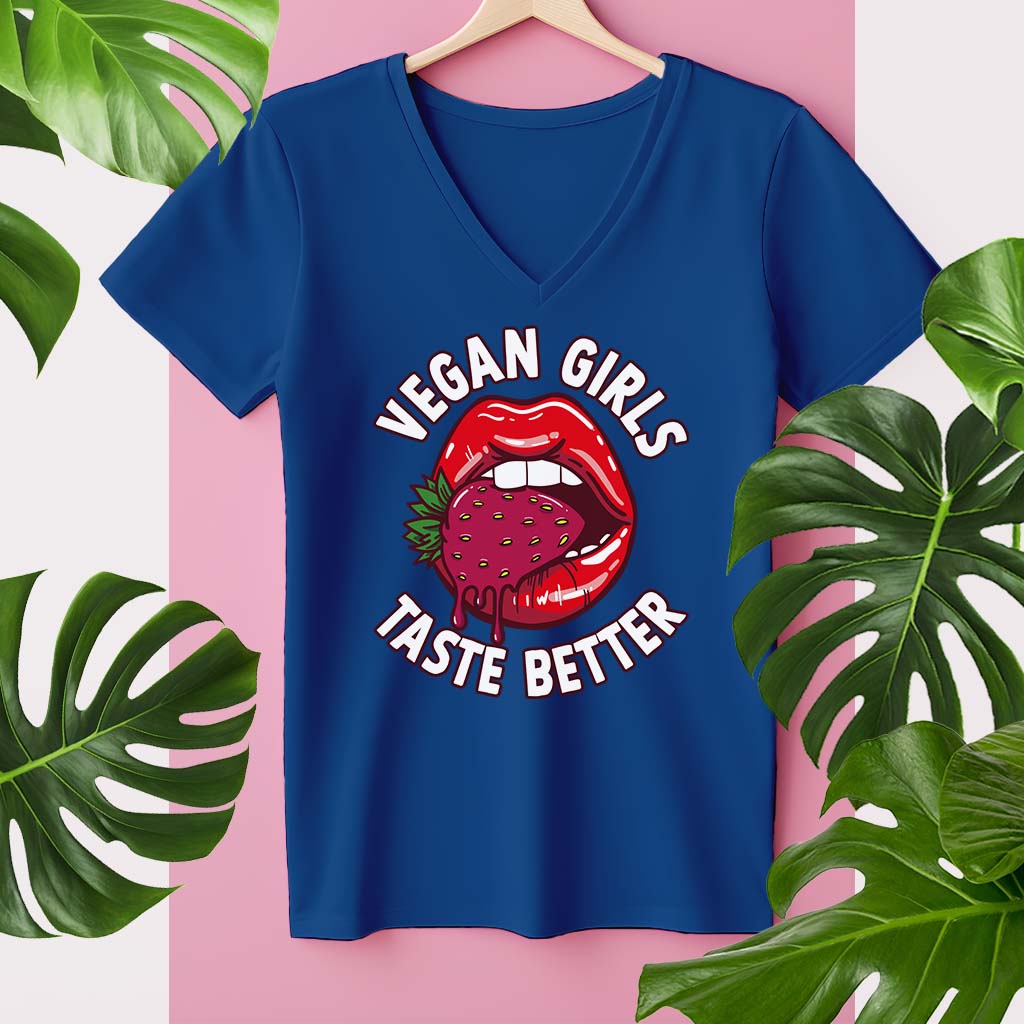 VEGAN GIRLS TASTE BETTER | DAMEN PREMIUM V-NECK BIO SHIRT