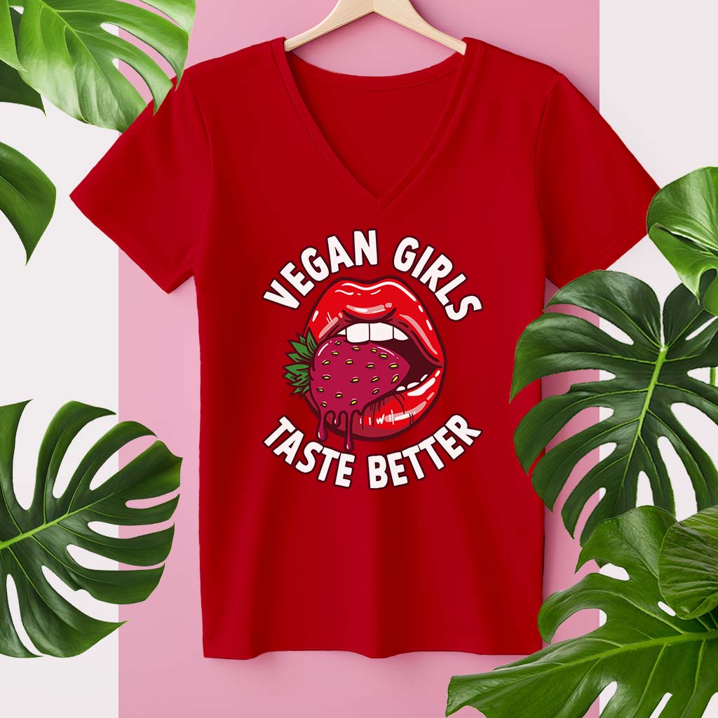 VEGAN GIRLS TASTE BETTER | DAMEN PREMIUM V-NECK BIO SHIRT