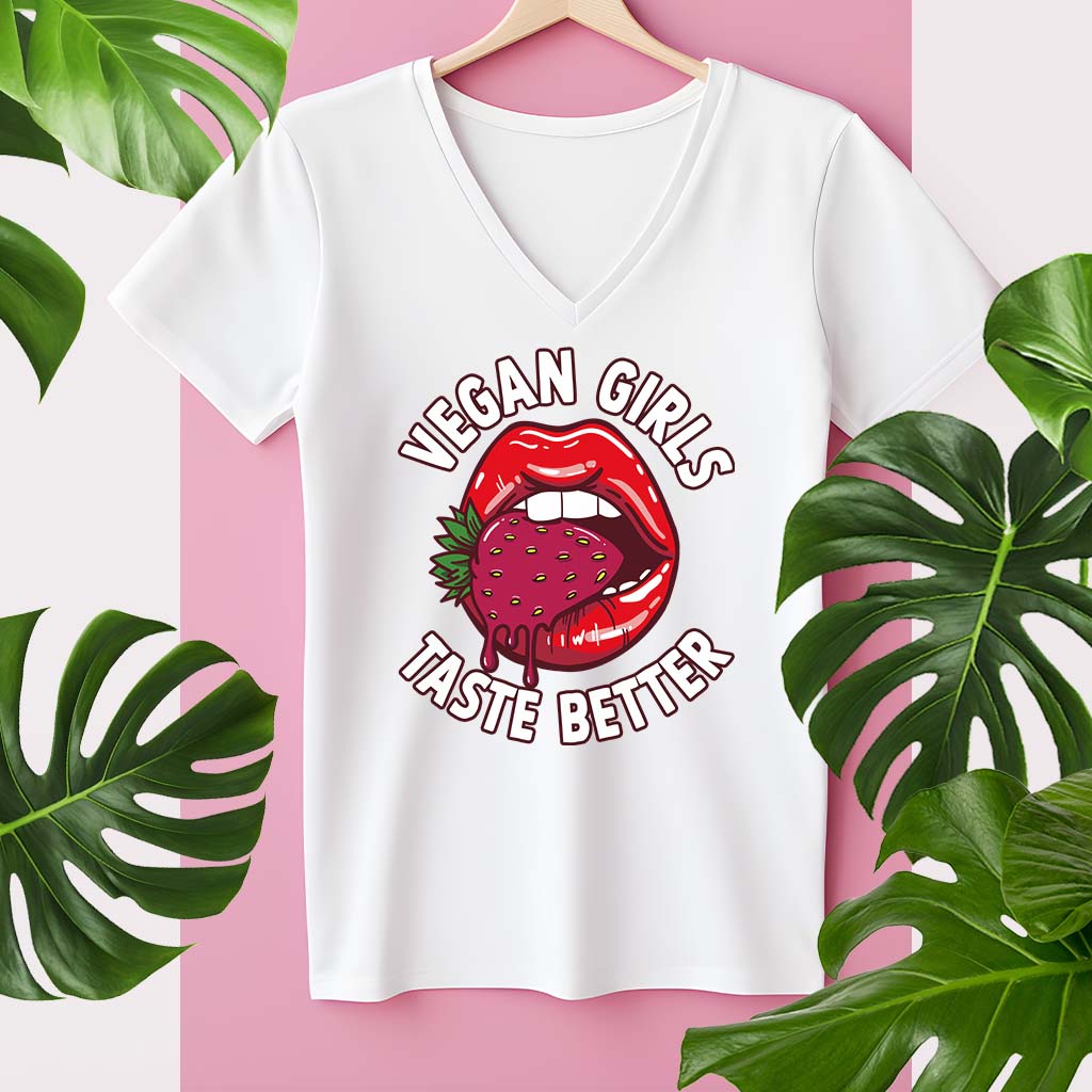 VEGAN GIRLS TASTE BETTER | DAMEN PREMIUM V-NECK BIO SHIRT