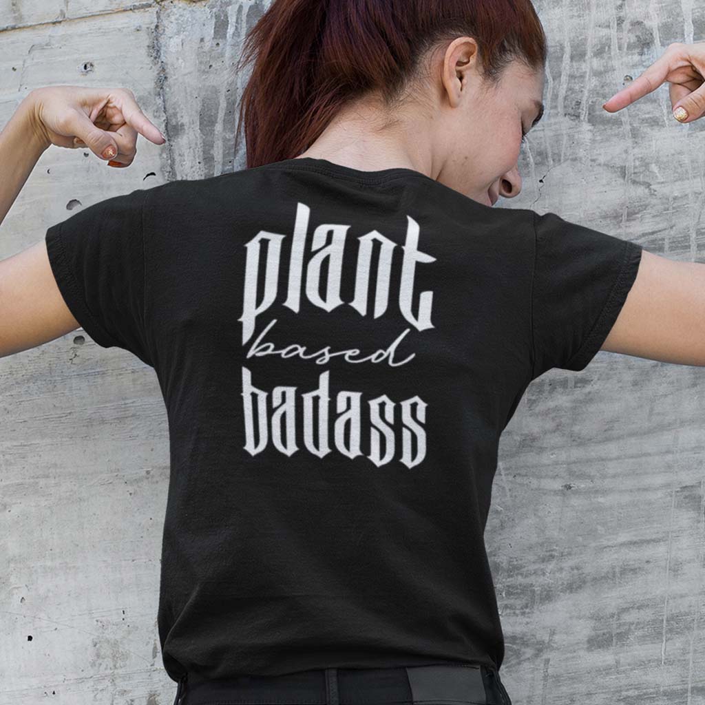 PLANT BASED BADASS | DAMEN PREMIUM V-NECK BIO SHIRT | BACK PRINT