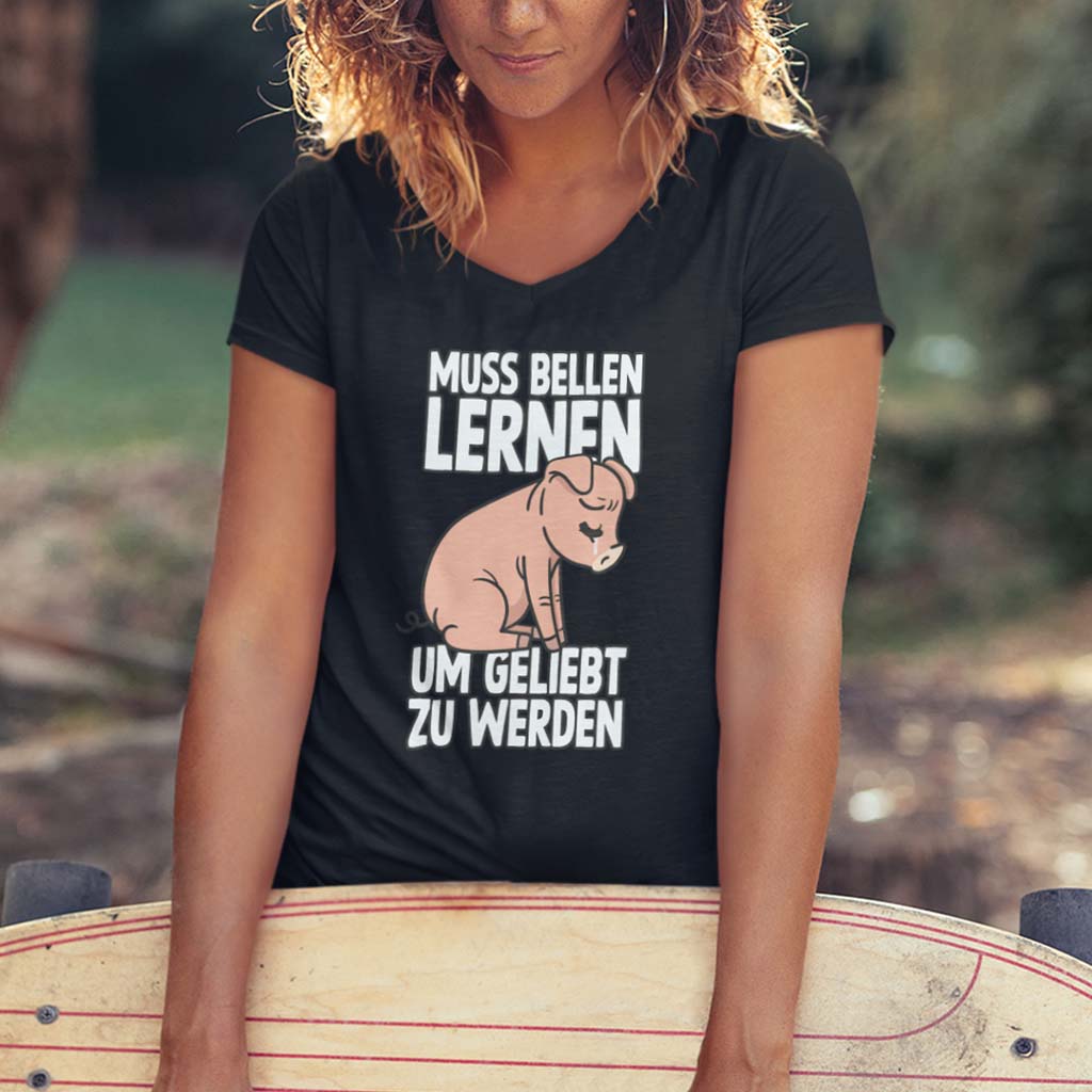 MUSS BELLEN LERNEN | DAMEN PREMIUM V-NECK BIO SHIRT