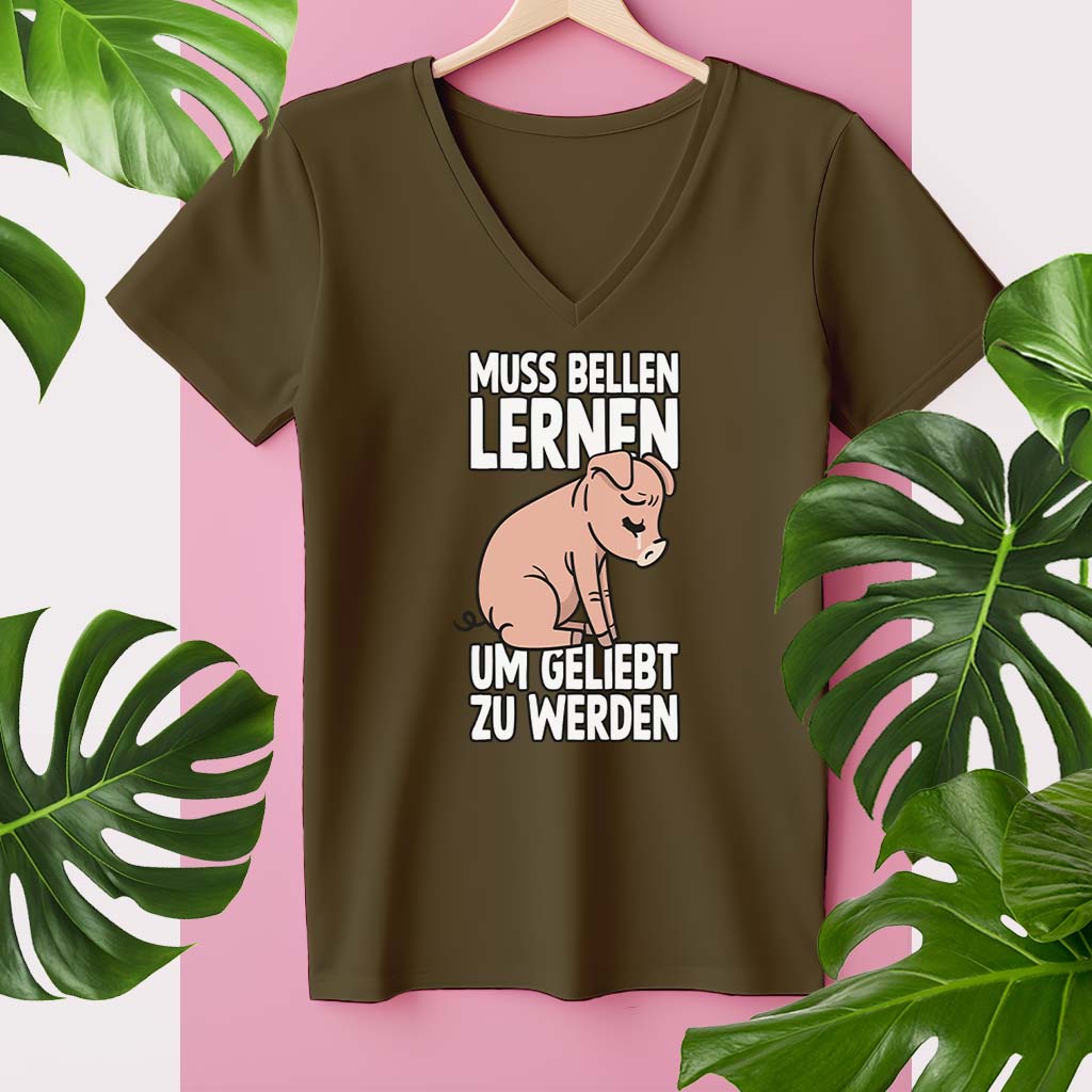 MUSS BELLEN LERNEN | DAMEN PREMIUM V-NECK BIO SHIRT