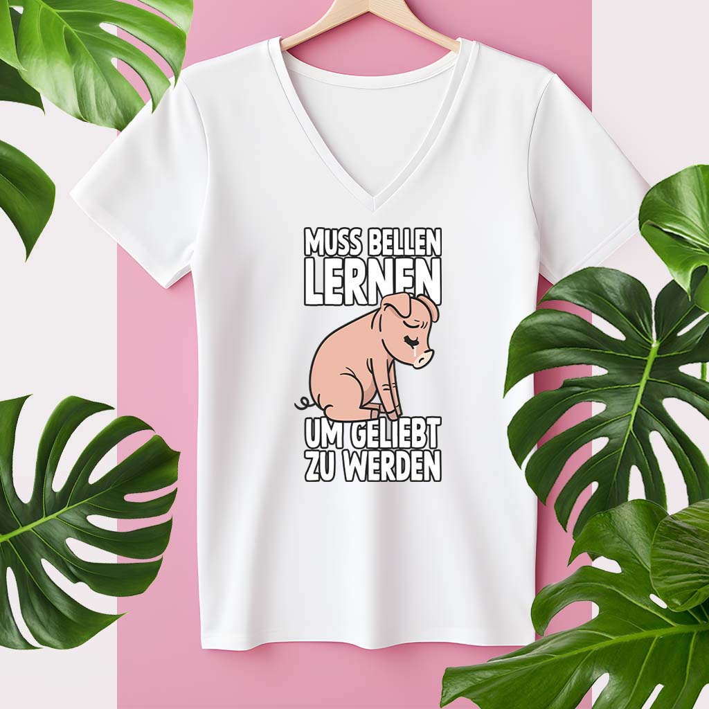 MUSS BELLEN LERNEN | DAMEN PREMIUM V-NECK BIO SHIRT