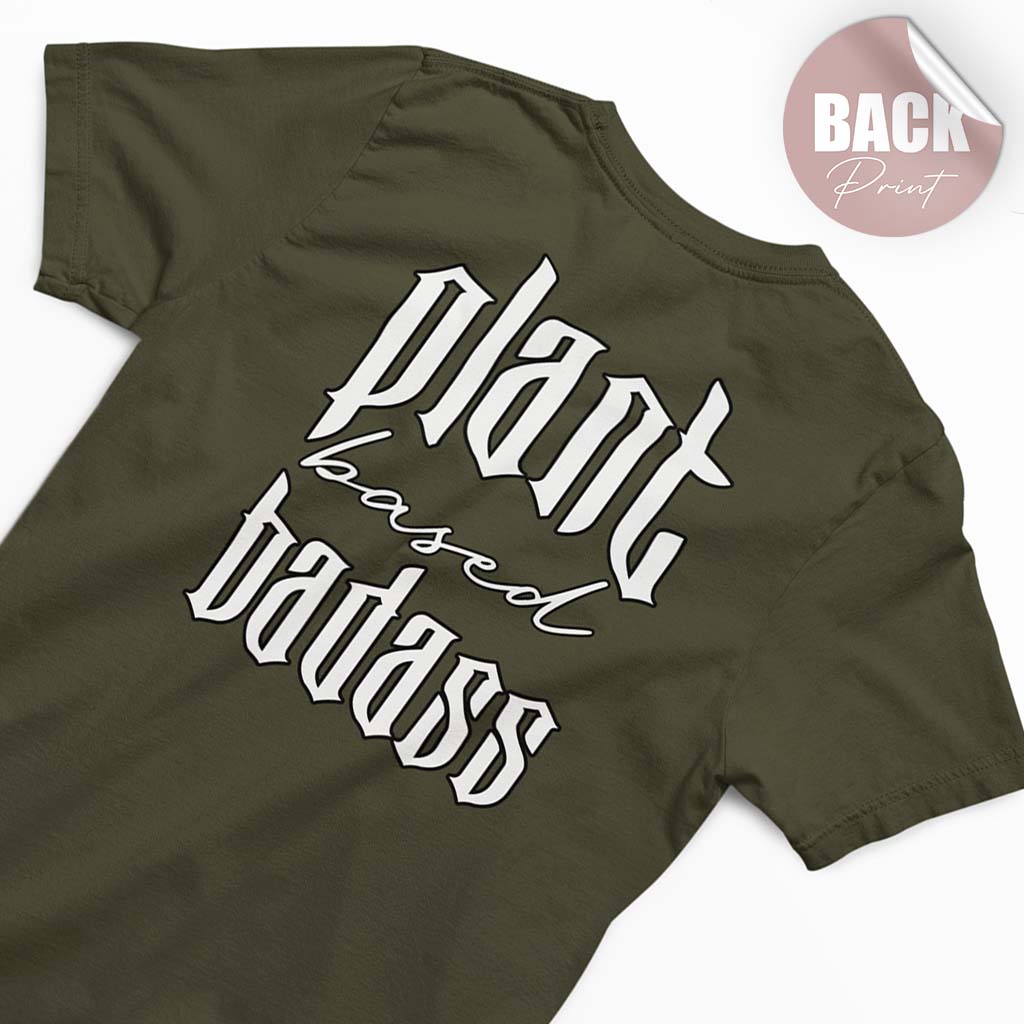 PLANT BASED BADASS | DAMEN PREMIUM V-NECK BIO SHIRT | BACK PRINT