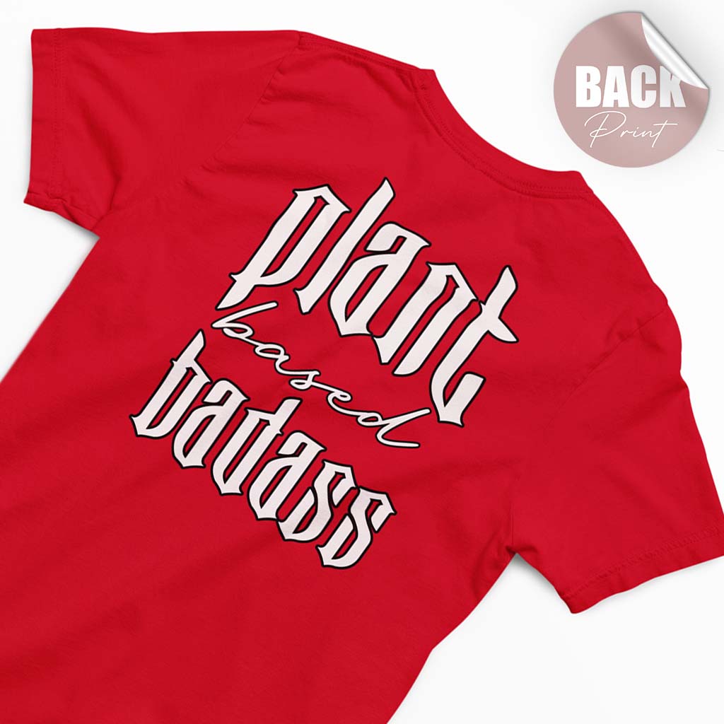 PLANT BASED BADASS | DAMEN PREMIUM V-NECK BIO SHIRT | BACK PRINT