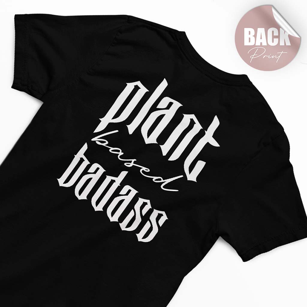 PLANT BASED BADASS | DAMEN PREMIUM V-NECK BIO SHIRT | BACK PRINT