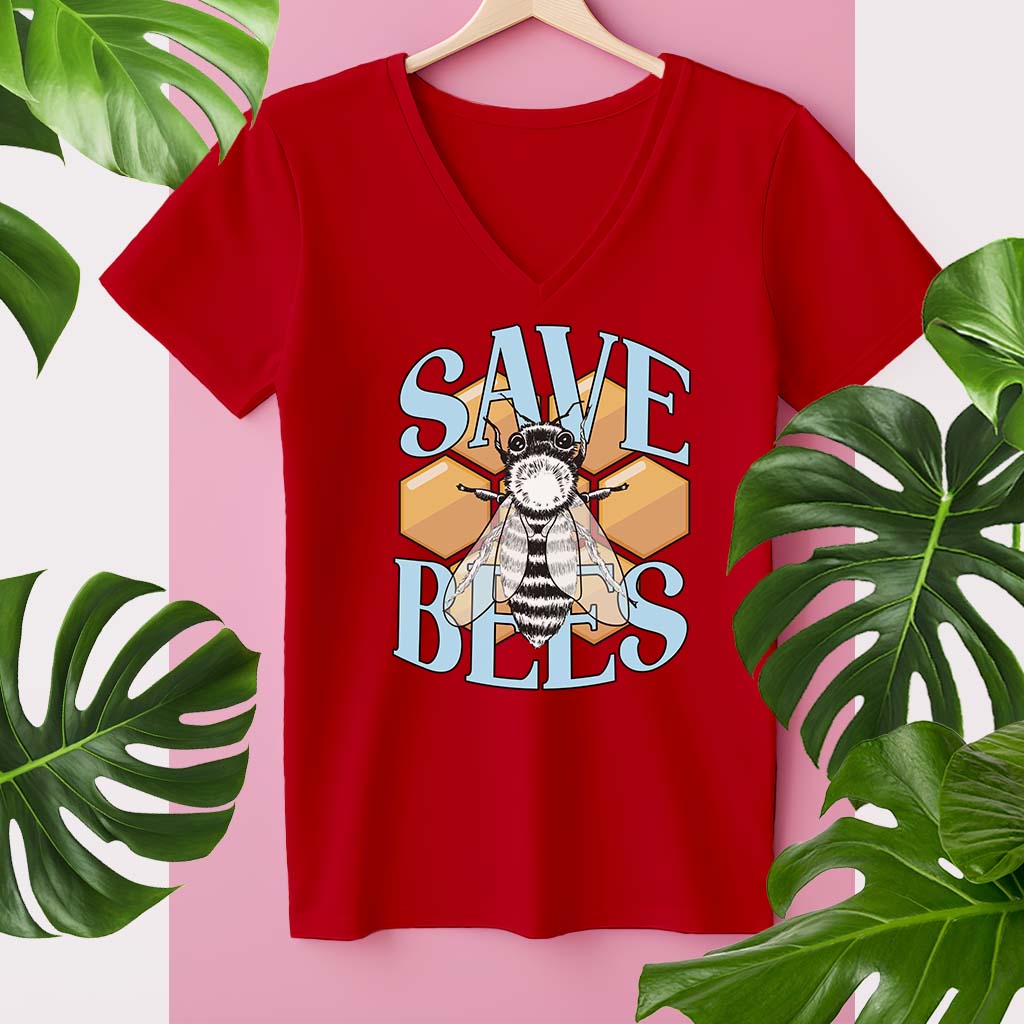 SAVE BEES | DAMEN PREMIUM V-NECK BIO SHIRT