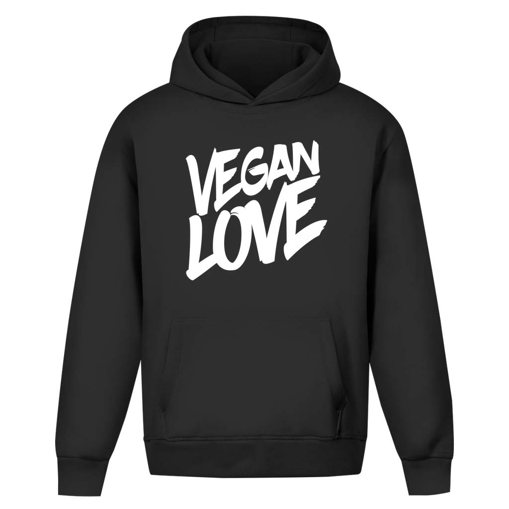 Oversized Hoodie - Vegan Love in Schwarz