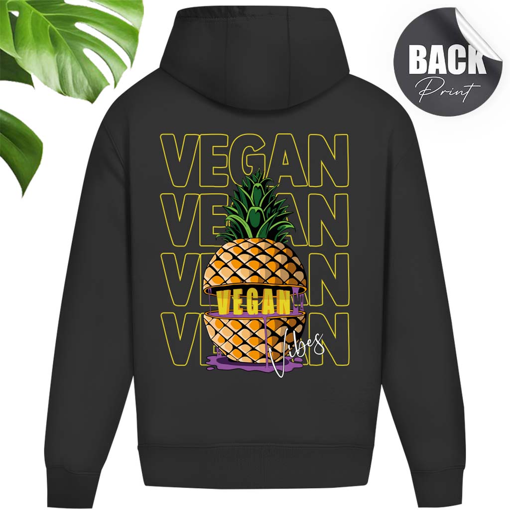 Oversized Hoodie für Männer in Schwarz - Motiv ist eine Ananas mit der schrift Vegan drin