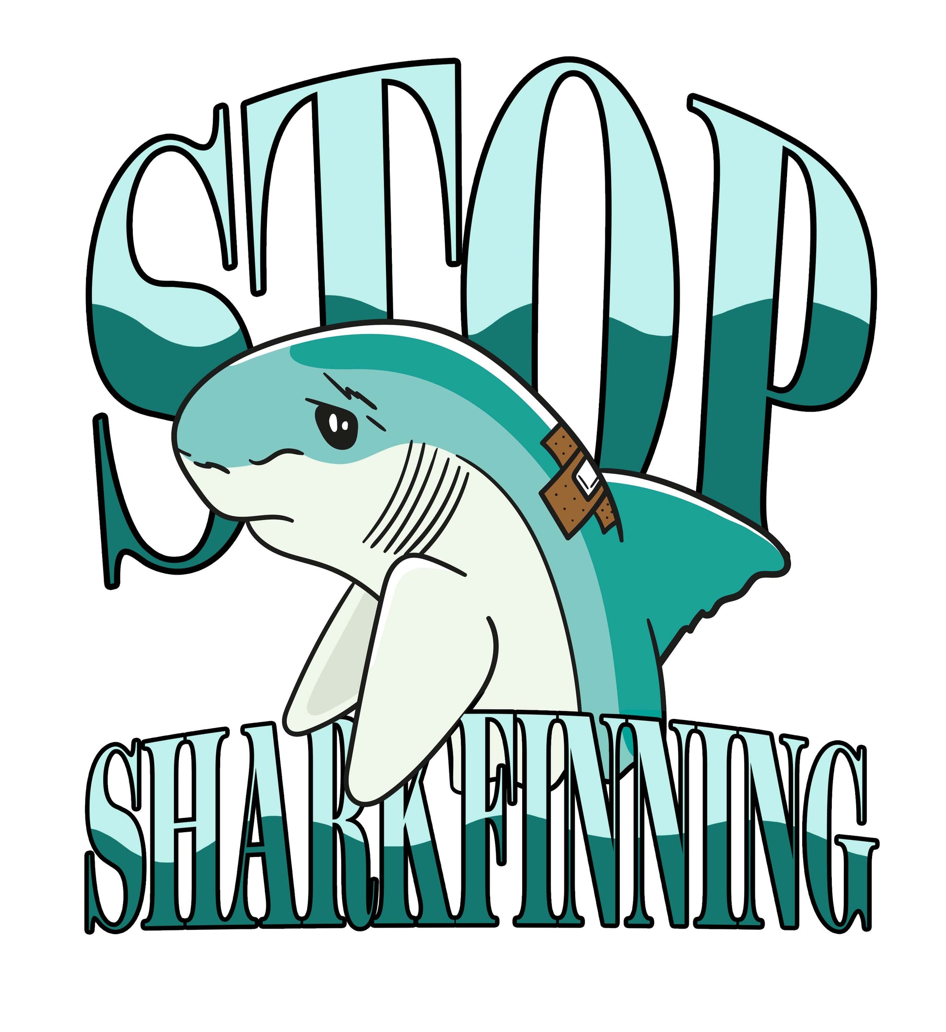 Stop Sharkfinning - traurigen Hai mit Pflaster an der Flosse