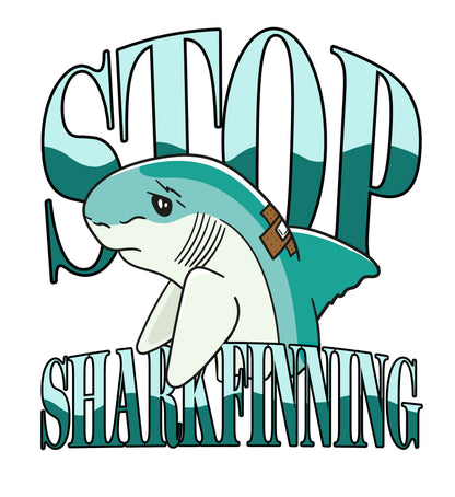 Stop Sharkfinning - traurigen Hai mit Pflaster an der Flosse