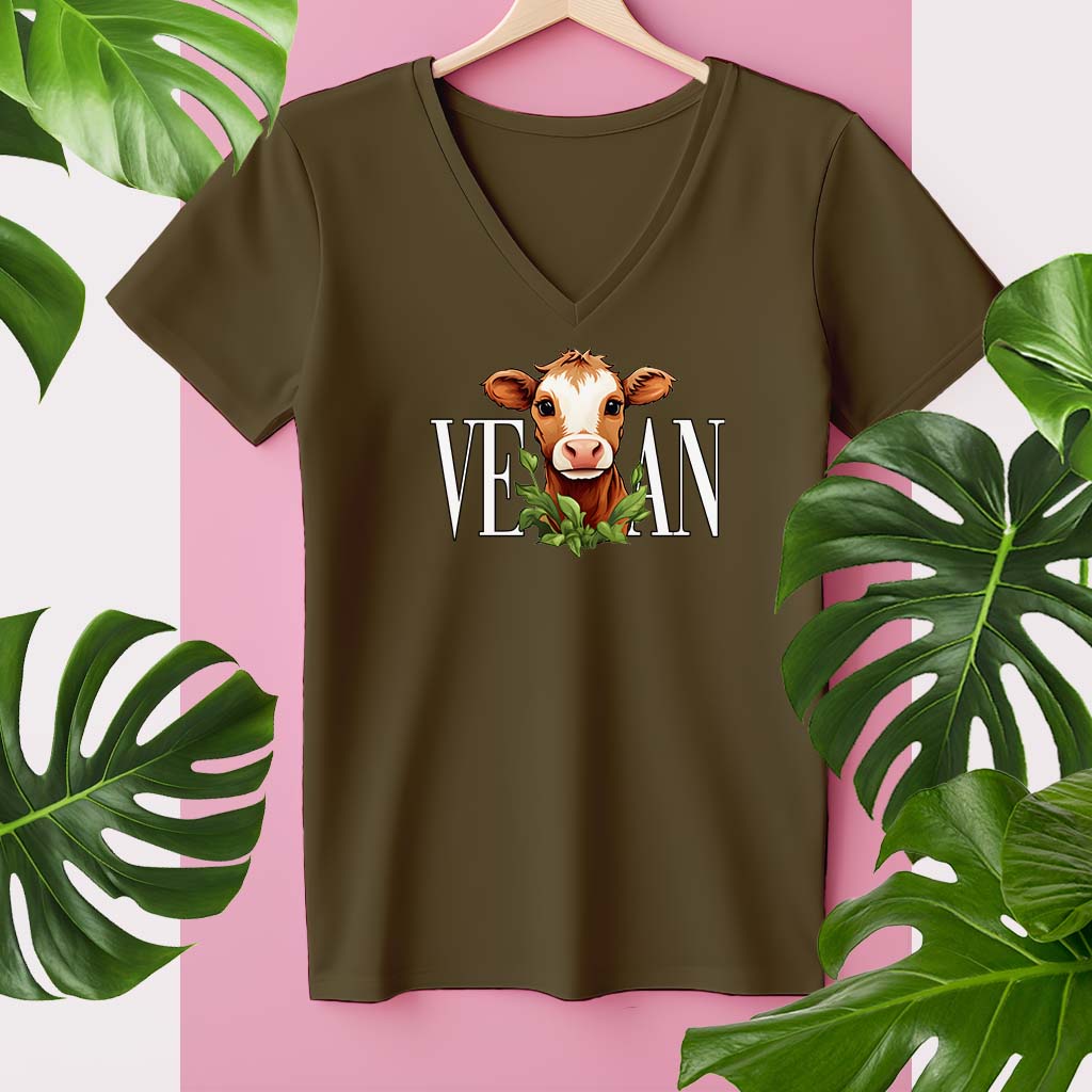 VEGAN KUH | DAMEN PREMIUM V-NECK BIO SHIRT